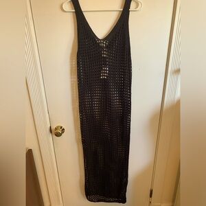 NWT, black crochet beach or swimsuit cover up with slit, size M